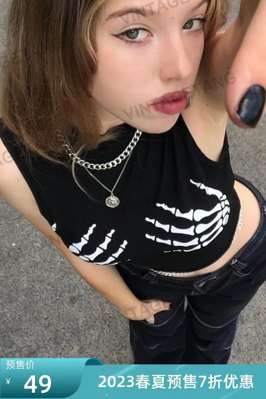 Vintažiniai grafiniai juokingi marškinėliai Moteriški gatvės apranga apvaliomis kaklomis trumpomis rankovėmis, plonomis grunge spalvos, apkarpytos viršutinės dalies, moteriškos vasaros Kawaii Y2K