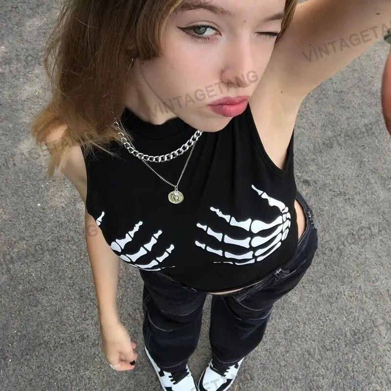 Vintažiniai grafiniai juokingi marškinėliai Moteriški gatvės apranga apvaliomis kaklomis trumpomis rankovėmis, plonomis grunge spalvos, apkarpytos viršutinės dalies, moteriškos vasaros Kawaii Y2K