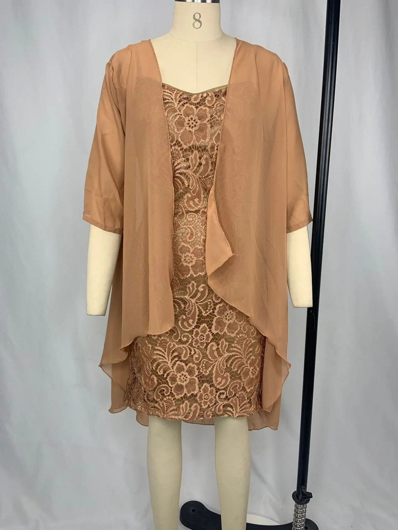 Ženski šuplji mrežasti kompleti haljina, kardigani, ženske haljine dugih rukava, uredske dame, velika veličina, 5XL, 2 kom.