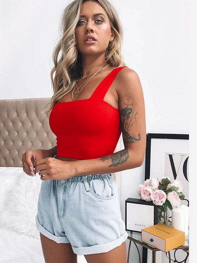 Crop crop de vară fără mâneci cu gât pătrat, alb, femei, negru, ocazional, tricou de bază, cu umăr dezactivat, sexy, fără spate