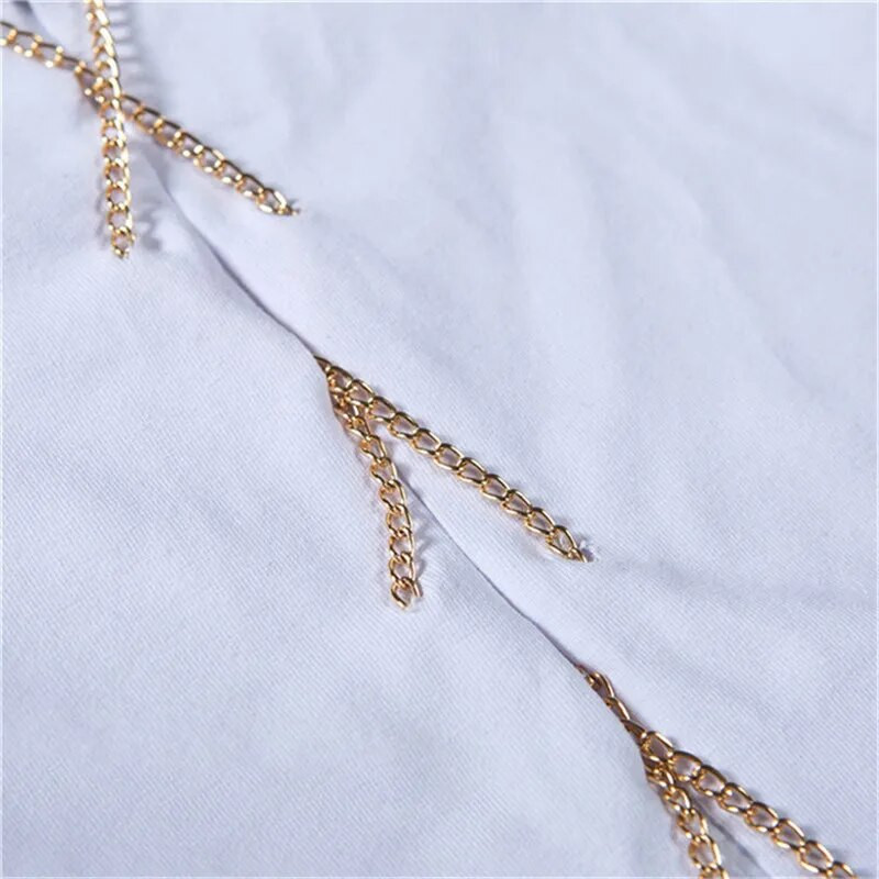 Piros fehér fém lánc ujjatlan vágás felső szexi klubruházat női, állítható fűzős, üreges felsők pólók Camisole