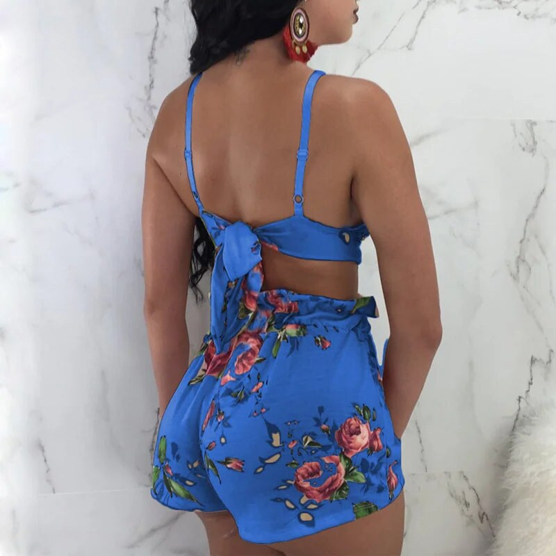 Pavasario žaliais lapeliais marginti šortai kostiumai High Street Holiday Crop Palaidinė Viršutinė ir A linijos šortai Moteriški rinkiniai Seksualūs paplūdimio komplektai