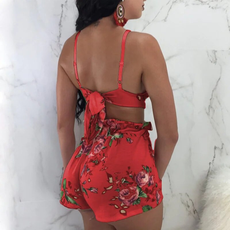 Pavasario žaliais lapeliais marginti šortai kostiumai High Street Holiday Crop Palaidinė Viršutinė ir A linijos šortai Moteriški rinkiniai Seksualūs paplūdimio komplektai