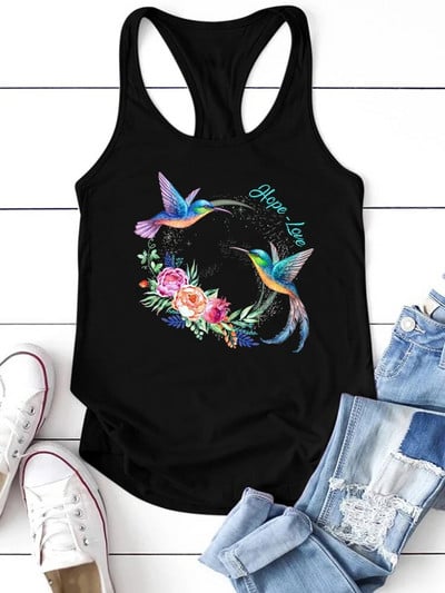 Seeyoushy Bird of Peace Hope Love Print Tank Top Γυναικεία Αμάνικη μόδα Γυναικεία Καλοκαιρινό μπλουζάκι Harajuku Loose Tank Tops Femme