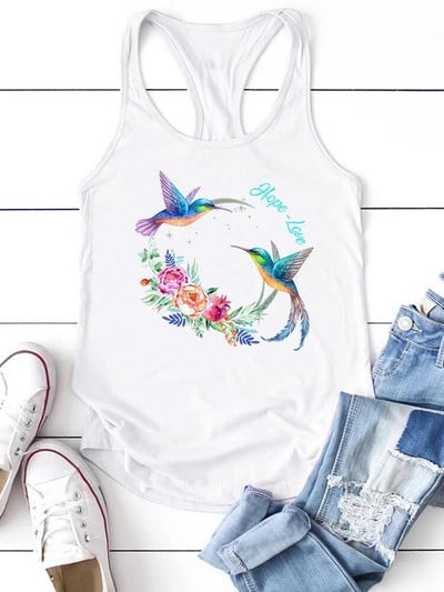 Žaisminga taikos paukštė, vilties, meilės spauda, moteriški viršutiniai marškinėliai be rankovių Madingi moteriški vasariniai marškinėliai Harajuku laisvi apatiniai moteriški marškinėliai