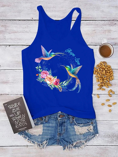 Žaisminga taikos paukštė, vilties, meilės spauda, moteriški viršutiniai marškinėliai be rankovių Madingi moteriški vasariniai marškinėliai Harajuku laisvi apatiniai moteriški marškinėliai