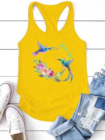 Žaisminga taikos paukštė, vilties, meilės spauda, moteriški viršutiniai marškinėliai be rankovių Madingi moteriški vasariniai marškinėliai Harajuku laisvi apatiniai moteriški marškinėliai