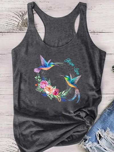 Žaisminga taikos paukštė, vilties, meilės spauda, moteriški viršutiniai marškinėliai be rankovių Madingi moteriški vasariniai marškinėliai Harajuku laisvi apatiniai moteriški marškinėliai