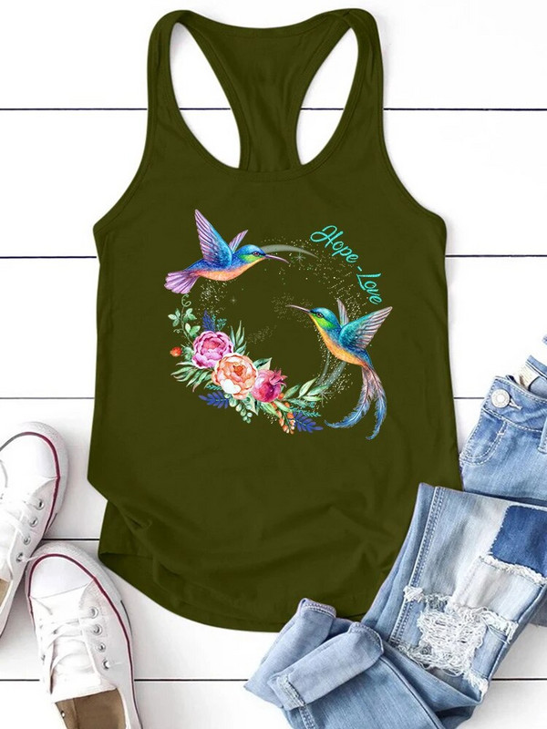 Žaisminga taikos paukštė, vilties, meilės spauda, moteriški viršutiniai marškinėliai be rankovių Madingi moteriški vasariniai marškinėliai Harajuku laisvi apatiniai moteriški marškinėliai