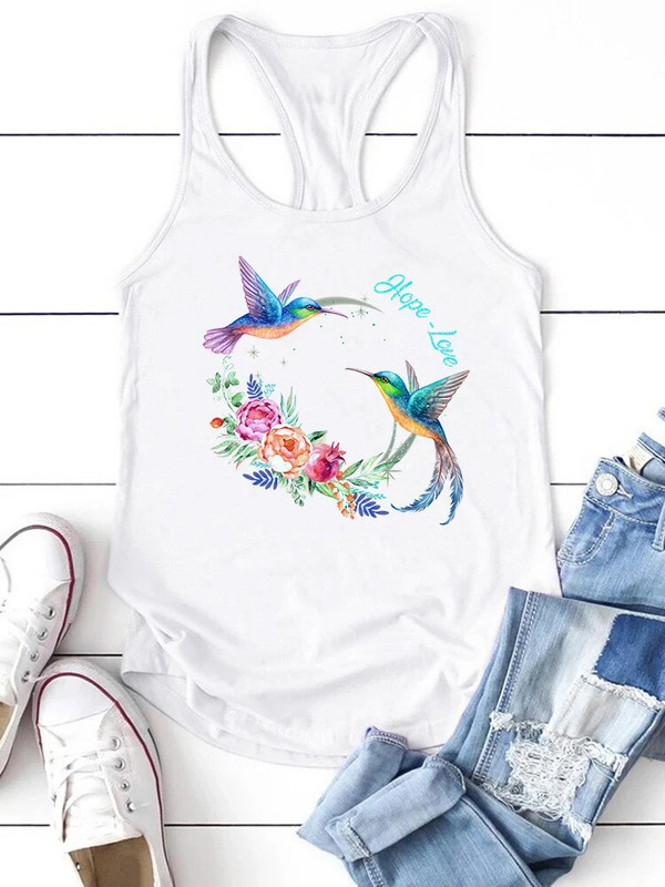 Žaisminga taikos paukštė, vilties, meilės spauda, moteriški viršutiniai marškinėliai be rankovių Madingi moteriški vasariniai marškinėliai Harajuku laisvi apatiniai moteriški marškinėliai