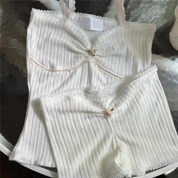 Δύο κομμάτια ρούχα για γυναίκες Καλοκαιρινό σέξι Y2K Vintage δαντέλα Camis Crop Tops + σορτς Fairycore 2000s Aesthetic Club Clothes