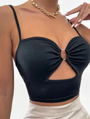 Topuri crop sexy pentru femei Camolă cu bretele spaghete Gâtul în V decupat cu inel rotund cu legături fără mâneci Camouri tancuri subțire Vest Corset Y2K