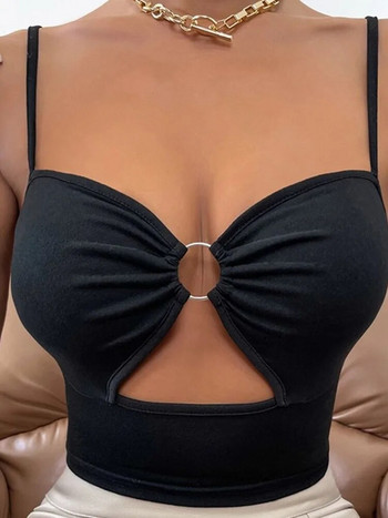 Γυναικείες σέξι μπλούζες Crop λουράκι σπαγγέτι καμισόλ V λαιμόκοψη με στρογγυλό δαχτυλίδι που συνδέεται με αμάνικα φανελάκια Cami Slim γιλέκο κορσέ Y2K