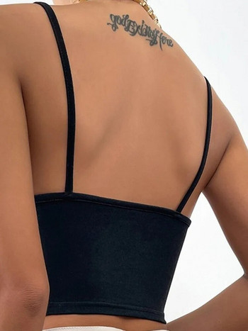 Γυναικείες σέξι μπλούζες Crop λουράκι σπαγγέτι καμισόλ V λαιμόκοψη με στρογγυλό δαχτυλίδι που συνδέεται με αμάνικα φανελάκια Cami Slim γιλέκο κορσέ Y2K