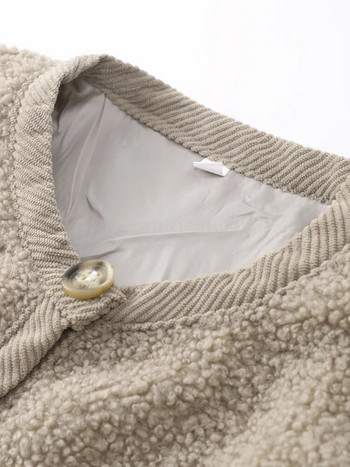 Γυναικείο παλτό από αρνί μαλλί με λαιμόκοψη O-λαιμόκοψη Γυναικείο κοντό σακάκι με μονό στήθος 2023 Φθινόπωρο, Χειμώνας, Φαρδιά γυναικεία ρούχα