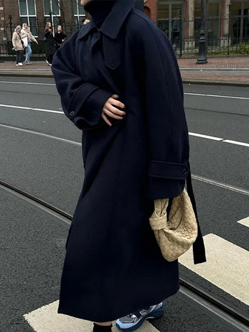 Γυναικεία μασίφ vintage μαλλί παλτό Φθινοπωρινές τσέπες γιακά με πέτο Φαρδύ ζεστό παλτό Γυναικείο 2023 Κομψά χειμωνιάτικα τζάκετ για μετακινήσεις