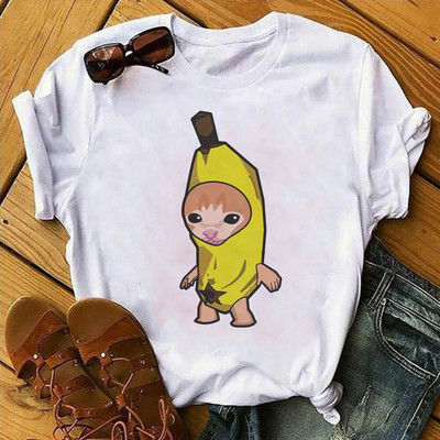 Bananya Cosplay póló Sad Cry Hapi Happy Bananas Cat Mém Gyümölcs Étel Kenyér Férfi póló Nyári Pamut pólók Felsők Új japán anime