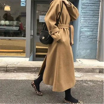 Χειμώνας Κορεάτικα γυναικεία ψεύτικα μάλλινα παλτό Μόδα Κομψή στιβαρή ζώνη με πάχυνση Μακρύ τζάκετ Γυναικείο φαρδύ παντός τύπου ρούχα