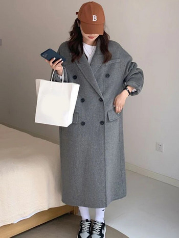 Zoki Χοντρό Γυναικείο Γυναικείο Μακρύ παλτό Γυναικείο Χοντρό Γραφείο Κομψή μόδα Γυναικείο μπουφάν από ψεύτικο μαλλί Απλό γκρι μακρυμάνικο πανωφόρι