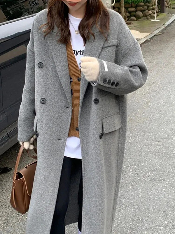 Zoki Zimski debeli uredski ženski dugi vuneni kaput Elegantna modna ženska jakna od umjetne vune Jednostavna siva odjeća dugih rukava za sve vrste