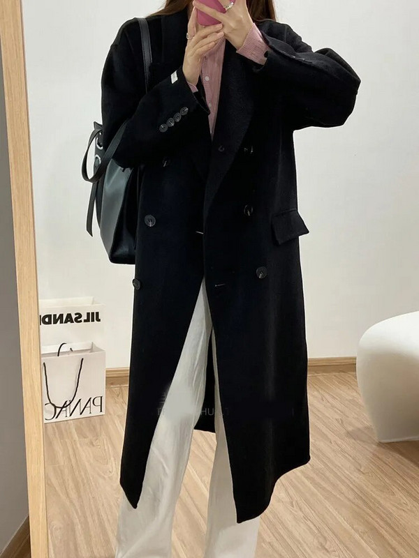 Zoki Zimski debeli uredski ženski dugi vuneni kaput Elegantna modna ženska jakna od umjetne vune Jednostavna siva odjeća dugih rukava za sve vrste