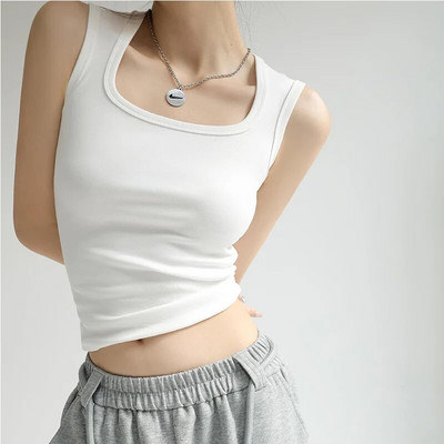 Top tanc cu decolteu în U pentru femei Camisole, de vară, de bază, cu elastic