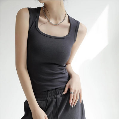 Top tanc cu decolteu în U pentru femei Camisole, de vară, de bază, cu elastic
