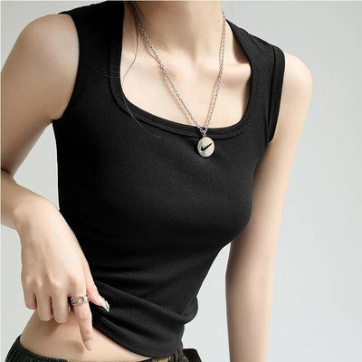 Top tanc cu decolteu în U pentru femei Camisole, de vară, de bază, cu elastic