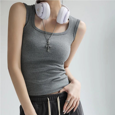 Top tanc cu decolteu în U pentru femei Camisole, de vară, de bază, cu elastic