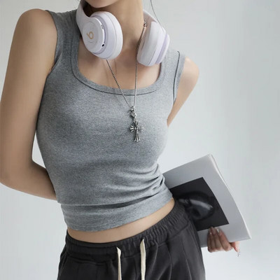 Top tanc cu decolteu în U pentru femei Camisole, de vară, de bază, cu elastic
