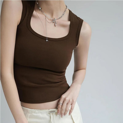 Top tanc cu decolteu în U pentru femei Camisole, de vară, de bază, cu elastic