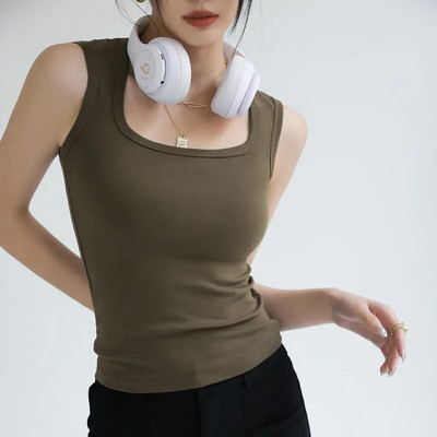 Top tanc cu decolteu în U pentru femei Camisole, de vară, de bază, cu elastic