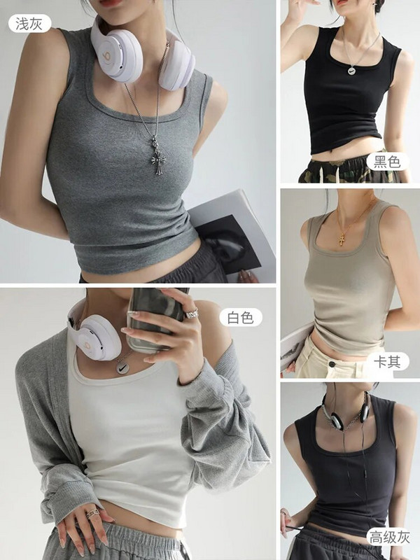 Moteriškas, masyvus, su kakleliu briaunotas kakliukas, moteriškas vasaros bazinis elastingas viršutinis apatinis viršus su U kaklu.