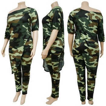 Σετ ασορτί για εκτύπωση Plus Size Women Camo Leopard Crop Γυναικείο παντελόνι με μολύβι Κομψή όμορφη στολή 2023 Φθινοπωρινό σετ παντελονιού δύο τεμαχίων