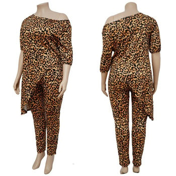 Подходящ комплект с щампи с голям размер Дамски камуфлажен леопардов укорочен женски панталон тип молив Елегантно красиво облекло Есенен комплект панталони от 2023 г. от две части
