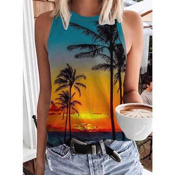 Hawaii Scenery 3D Print Потник Лято Дамско плажно улично облекло Y2k Горнища Голяма жилетка с отворени рамене Дамска камизола без ръкави