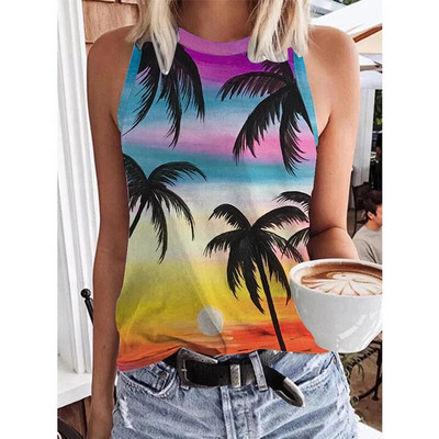 Hawaii Scenery 3D Print Tanktop naiste suvine rannatänavarõivad Y2k topsid, ülisuured vest õlgadest, varrukateta, naiselik kammisole