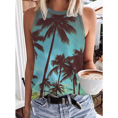 Hawaii Scenery 3D Print Tankfelső Nyári Női Strand utcai ruházat Y2k felsők Túlméretezett mellény, ujjatlan, női kamisole