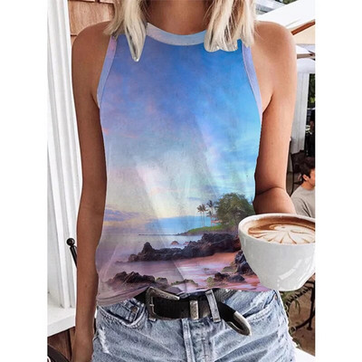 Hawaii Scenery 3D Print Tankfelső Nyári Női Strand utcai ruházat Y2k felsők Túlméretezett mellény, ujjatlan, női kamisole