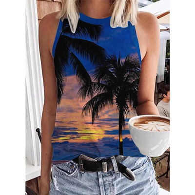 Hawaii Scenery 3D Print Tankfelső Nyári Női Strand utcai ruházat Y2k felsők Túlméretezett mellény, ujjatlan, női kamisole