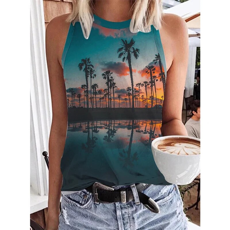 Hawaii Scenery 3D Print Tankfelső Nyári Női Strand utcai ruházat Y2k felsők Túlméretezett mellény, ujjatlan, női kamisole