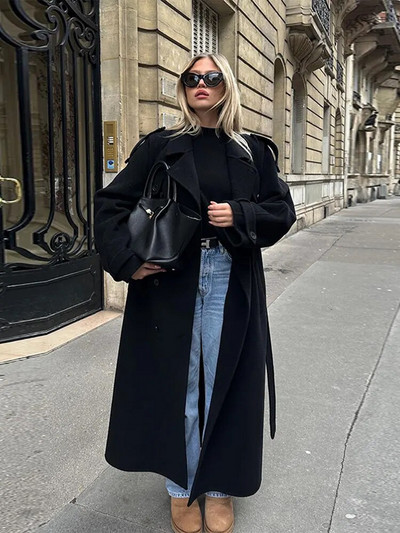 2024 Ležerni vuneni dugi kaput dugih rukava na rever Ženski zimski kaput s dvostrukim kopčanjem i džepovima Elegantna topla gornja odjeća u ulici