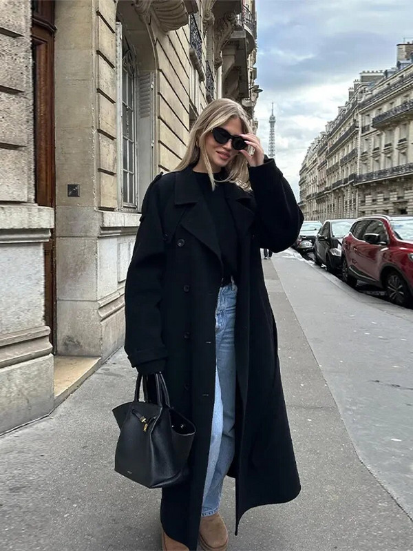 2024 Ležerni vuneni dugi kaput dugih rukava na rever Ženski zimski kaput s dvostrukim kopčanjem i džepovima Elegantna topla gornja odjeća u ulici