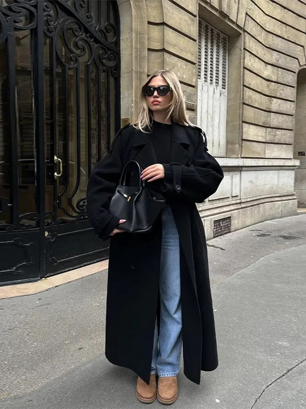 2024 Ležerni vuneni dugi kaput dugih rukava na rever Ženski zimski kaput s dvostrukim kopčanjem i džepovima Elegantna topla gornja odjeća u ulici