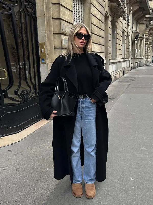 2024 Ležerni vuneni dugi kaput dugih rukava na rever Ženski zimski kaput s dvostrukim kopčanjem i džepovima Elegantna topla gornja odjeća u ulici