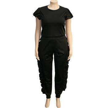 Дамски комплекти с големи размери Едноцветни топове и панталони с волани Летни комплекти от две части 2022 г. Дизайнерско облекло Елегантни дрехи Моден анцуг