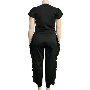 Дамски комплекти с големи размери Едноцветни топове и панталони с волани Летни комплекти от две части 2022 г. Дизайнерско облекло Елегантни дрехи Моден анцуг