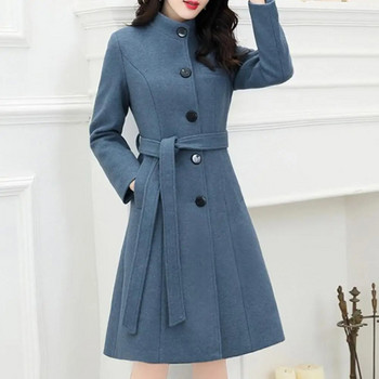 Стилно дамско вълнено палто с дълъг ръкав, есен, зима, прилепнали копчета, вълнено палто, елегантно дамско палто за офис