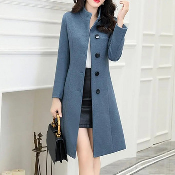 Стилно дамско вълнено палто с дълъг ръкав, есен, зима, прилепнали копчета, вълнено палто, елегантно дамско палто за офис