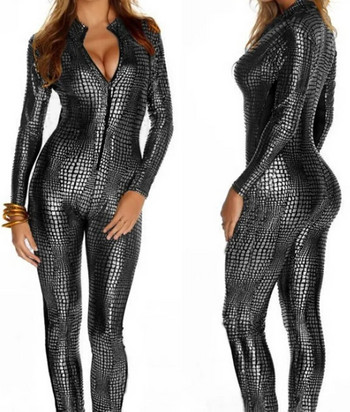 Σέξι Μαύρο Wet Look Φίδι Ολόσωμη φόρμα PVC Latex Catsuit Nightclub DS Κοστούμια Γυναικείες φόρμες Φετίχ Λουστρίνι στολές παιχνιδιού